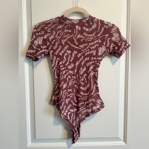 SKIMS Maroon and Beige Patterned Bodysuit